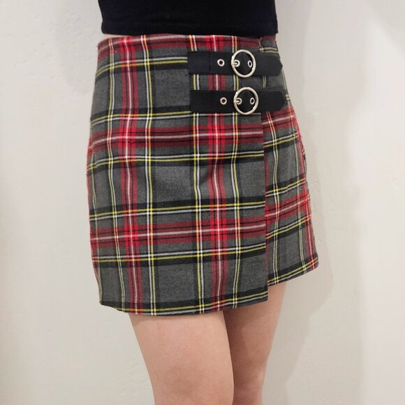 Gray Plaid Mini Skirt - Picture 1 of 6